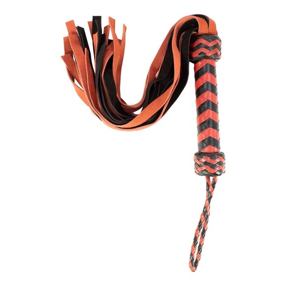 Premium Leather 20-Tail Flogger | Red & Black Heavy-Duty Impact Toy - Picture 8 of 9